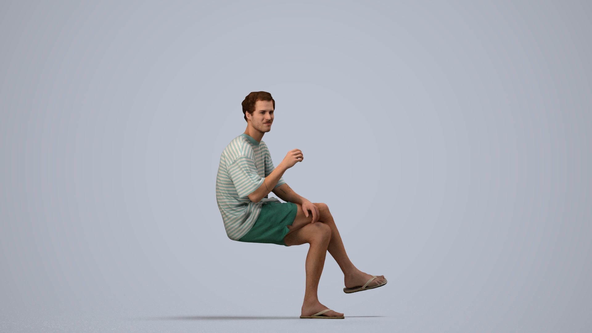 realistic 3D man casual sitting, scanned archviz people for Blender and 3ds Max, side view render
