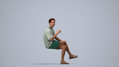 realistic 3D man casual sitting, scanned archviz people for Blender and 3ds Max, side view render