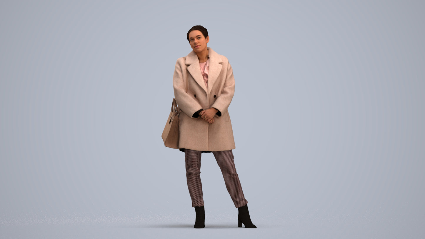 scanned 3D woman business standing, photogrammetry people for Enscape and V-Ray, standing pose render