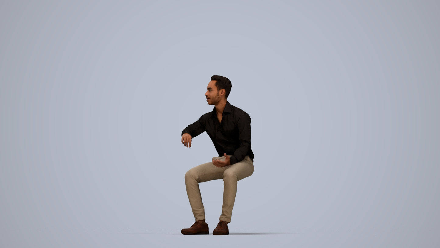 realistic 3D man business sitting, scanned archviz people for Blender and 3ds Max, top-down view render