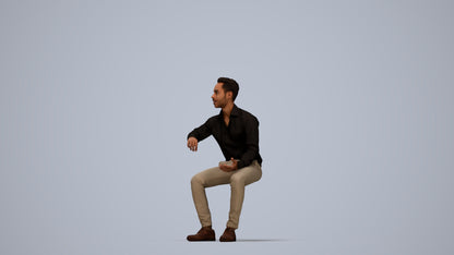 realistic 3D man business sitting, scanned archviz people for Blender and 3ds Max, top-down view render
