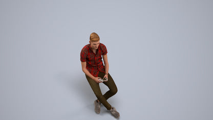 realistic 3D human man casual sitting, archviz people FBX OBJ for Blender, back view render