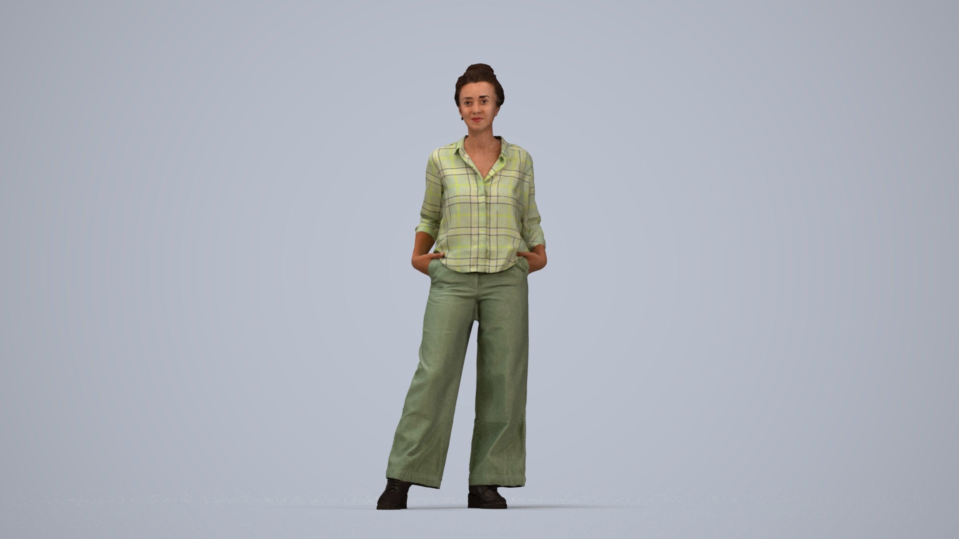 scanned 3D woman casual standing, photogrammetry people for Enscape and V-Ray, top-down view render