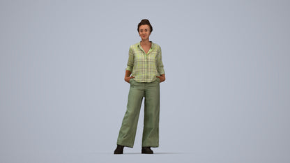 scanned 3D woman casual standing, photogrammetry people for Enscape and V-Ray, top-down view render