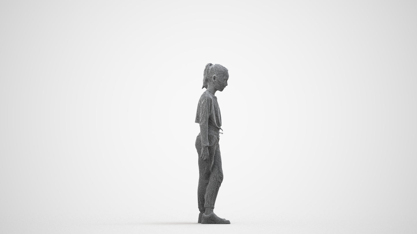 realistic 3D human girl sport kids, archviz people FBX OBJ for Blender, wireframe side view