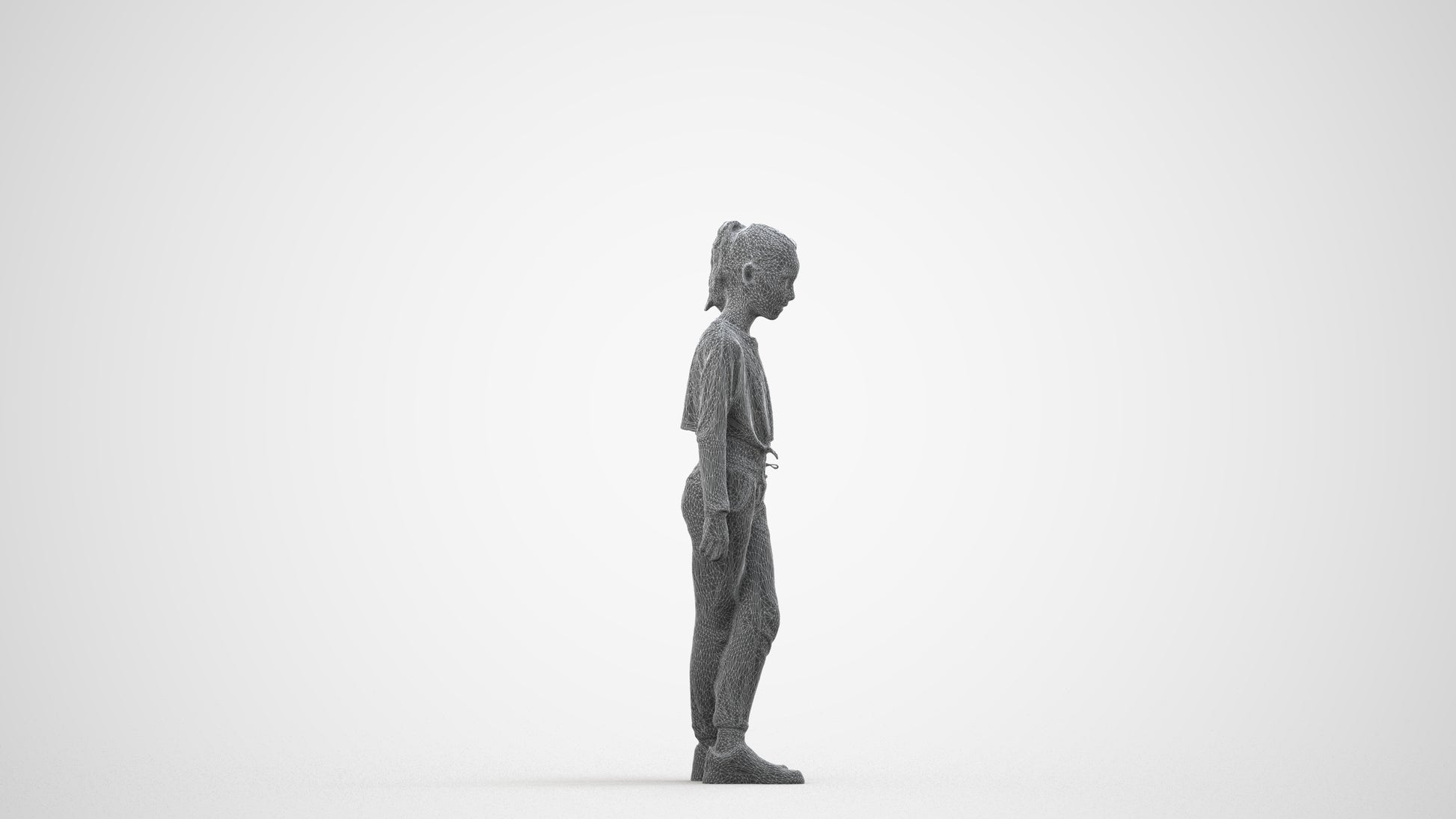 realistic 3D human girl sport kids, archviz people FBX OBJ for Blender, wireframe side view