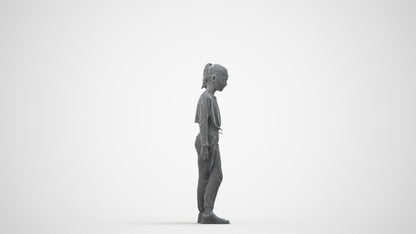 realistic 3D human girl sport kids, archviz people FBX OBJ for Blender, wireframe side view