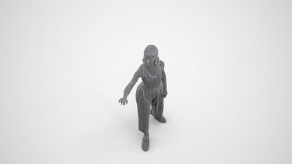3D human model girl casual door, photogrammetry scanned person for archviz, wireframe three-quarter view