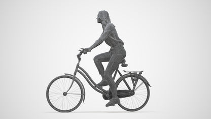 realistic 3D people woman casual cycling, render-ready for V-Ray and Corona, FBX OBJ, wireframe back view