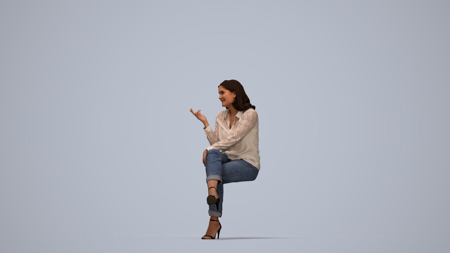 realistic 3D people woman casual sitting, render-ready for V-Ray and Corona, FBX OBJ, top-down view render