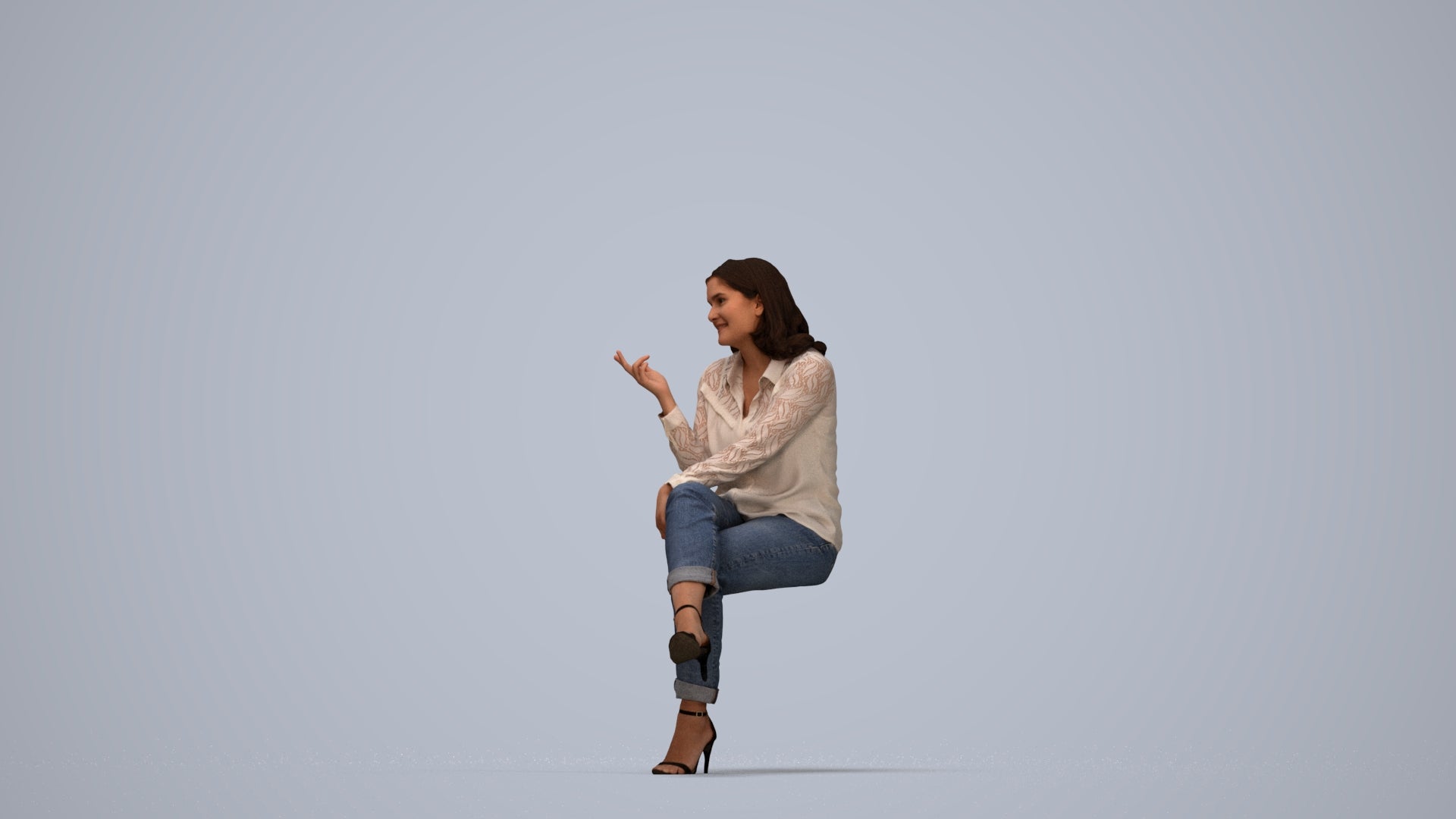 realistic 3D people woman casual sitting, render-ready for V-Ray and Corona, FBX OBJ, top-down view render