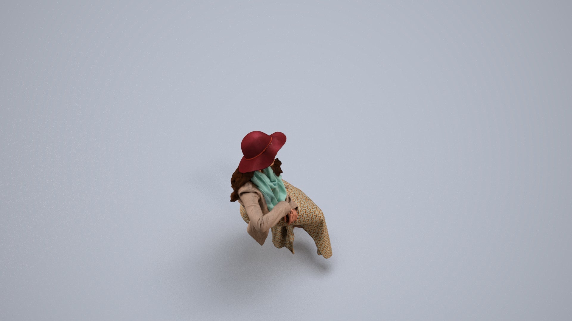 realistic 3D woman casual sitting, scanned archviz people for Blender and 3ds Max, back view render