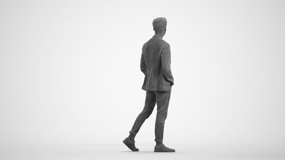 3D scanned man walking business, photorealistic archviz people for Enscape and SketchUp, wireframe front view