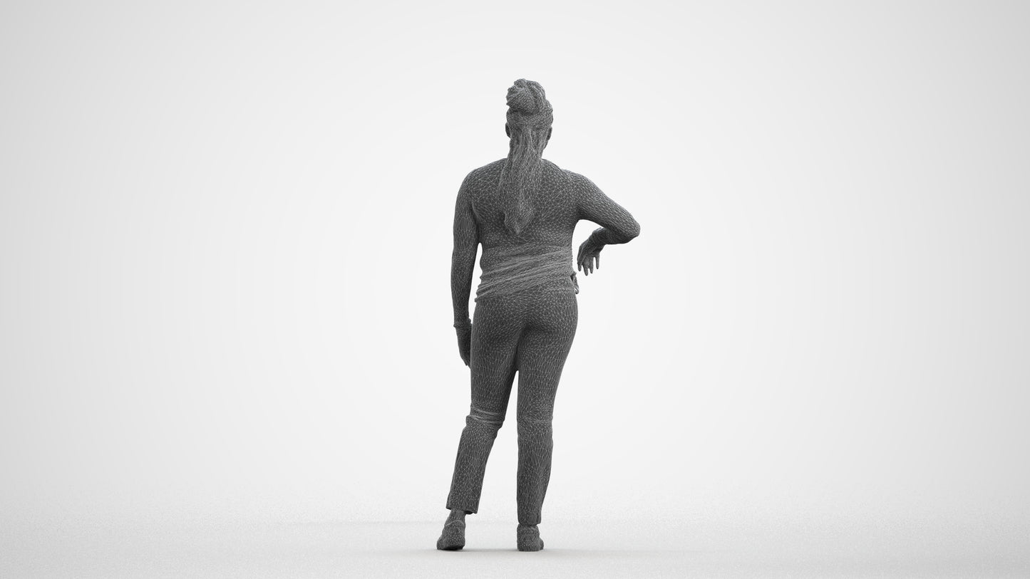 scanned 3D woman casual standing, photogrammetry people for Enscape and V-Ray, wireframe front view