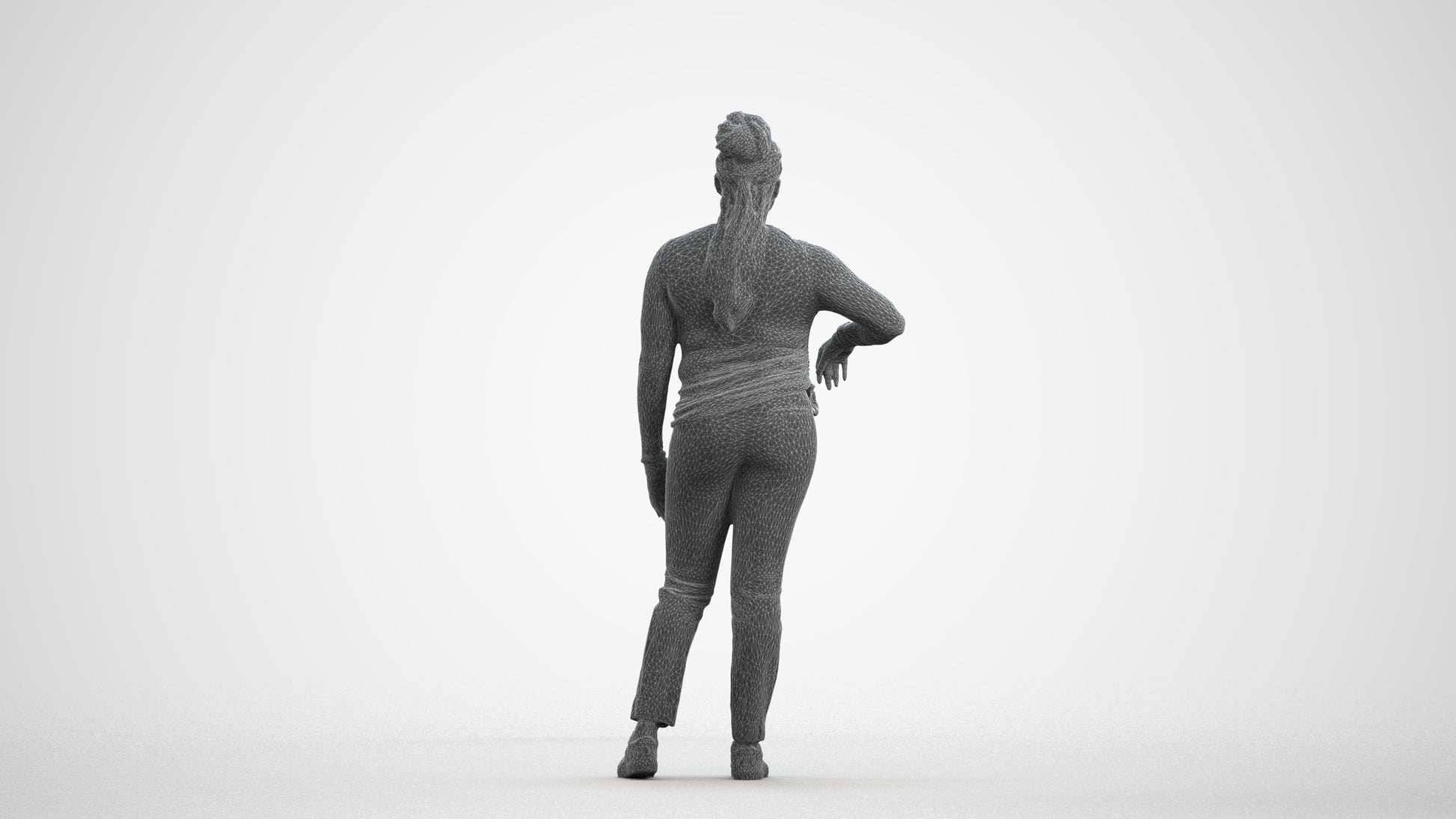 scanned 3D woman casual standing, photogrammetry people for Enscape and V-Ray, wireframe front view
