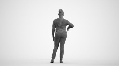 scanned 3D woman casual standing, photogrammetry people for Enscape and V-Ray, wireframe front view