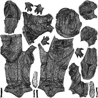 3D people model boy kids, scanned human for 3ds Max rendering, wireframe top-down view
