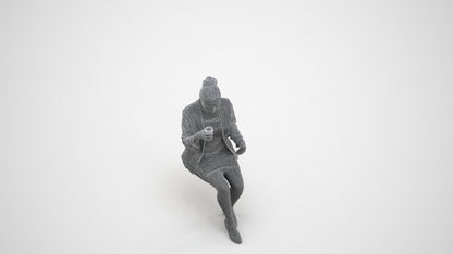 3D human model woman business, photogrammetry scanned person for archviz, wireframe three-quarter view
