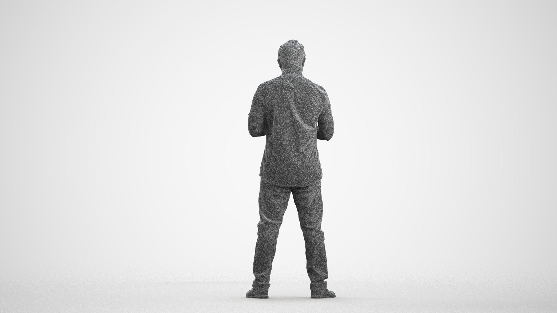 3D people model man casual standing, scanned human for 3ds Max rendering, wireframe front view