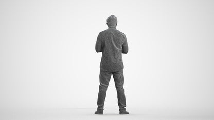 3D people model man casual standing, scanned human for 3ds Max rendering, wireframe front view