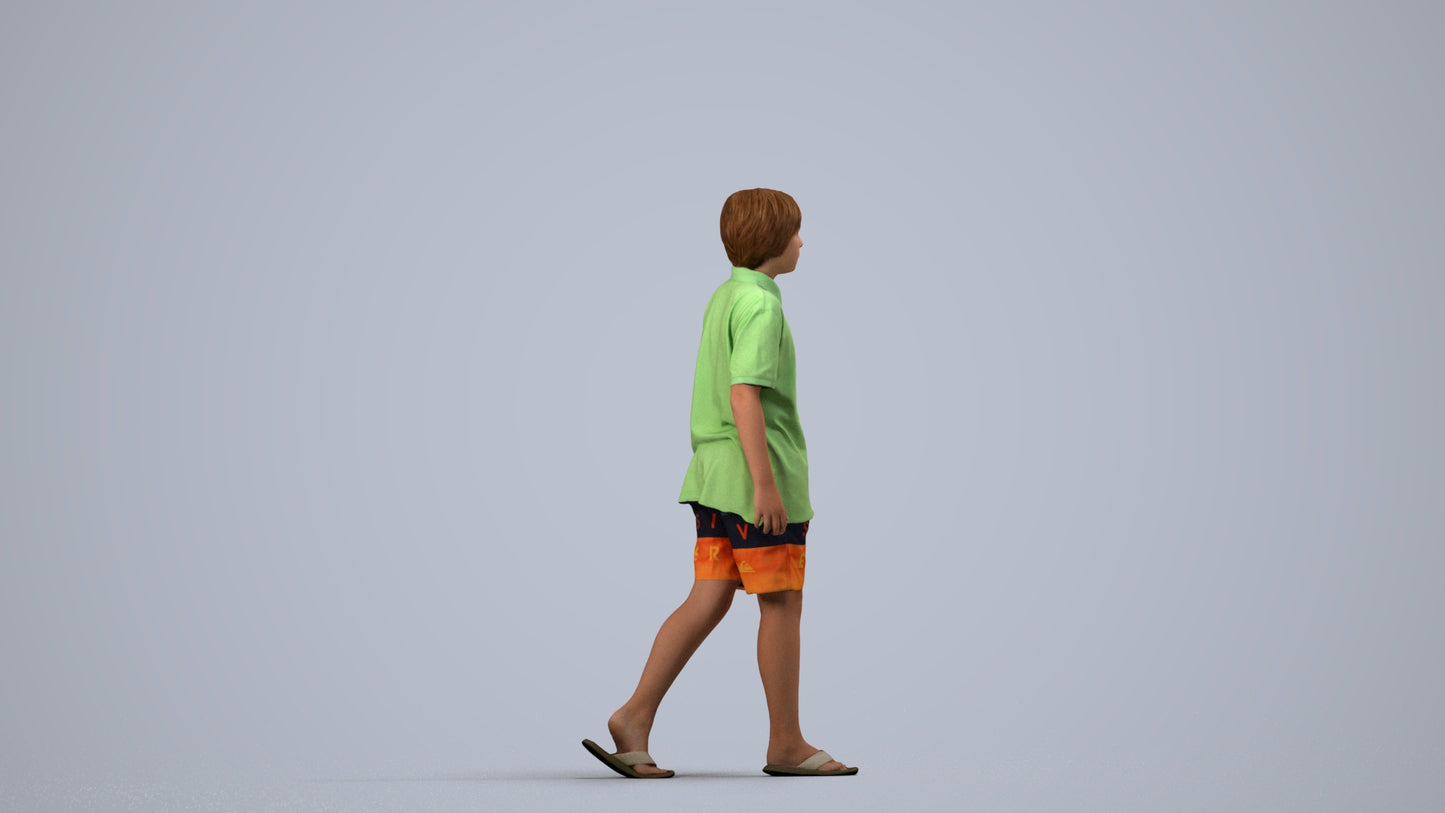 3D scanned boy kids, photorealistic archviz people for Enscape and SketchUp, side view render