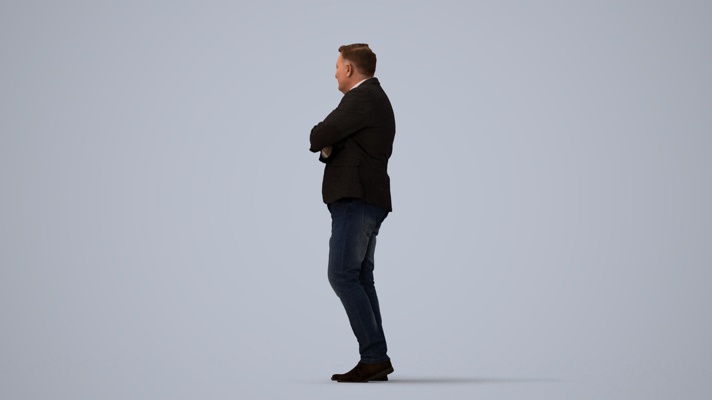 photogrammetry 3D man business, realistic human model archviz FBX, three-quarter view render