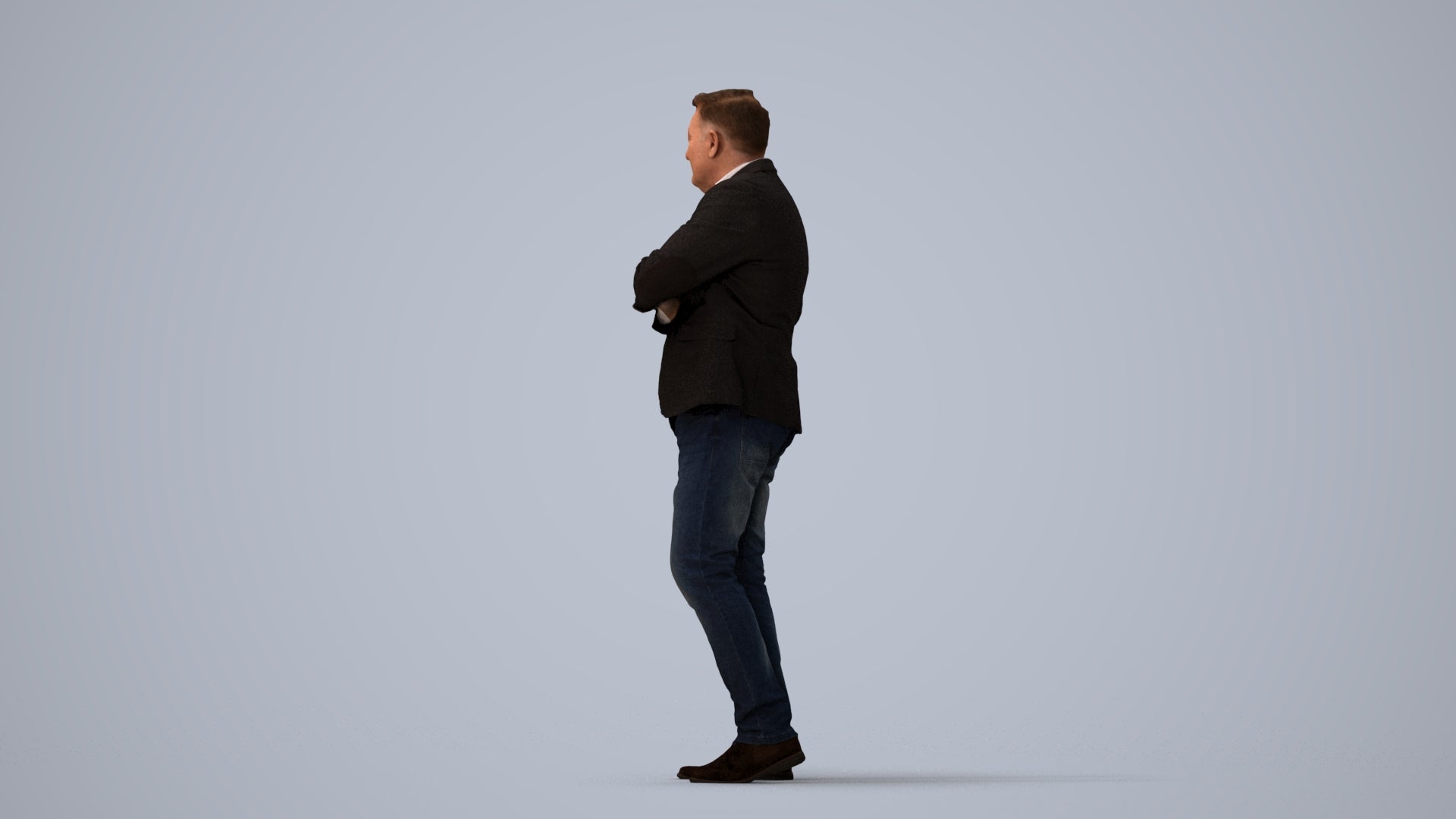 photogrammetry 3D man business, realistic human model archviz FBX, three-quarter view render