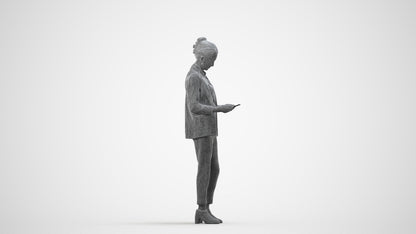 realistic 3D woman business standing, scanned archviz people for Blender and 3ds Max, wireframe side view