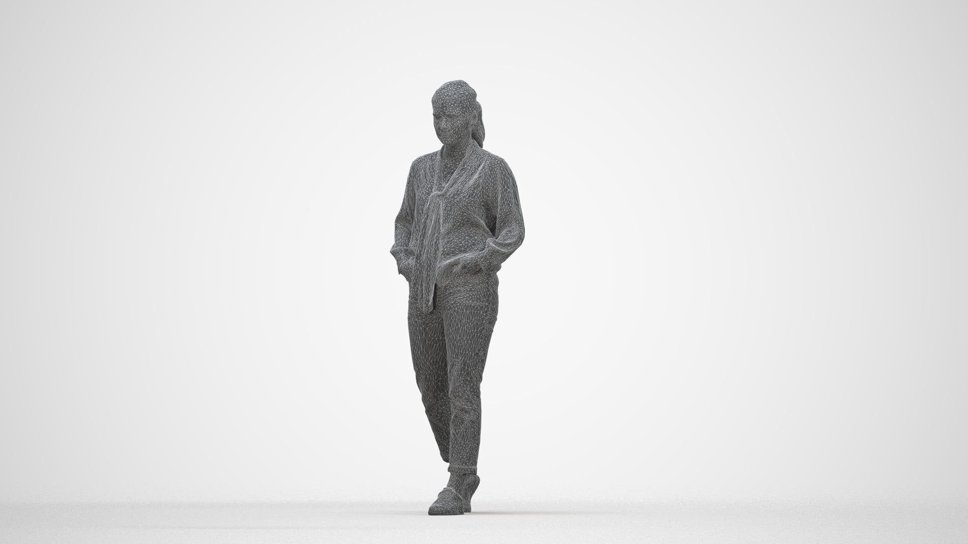 photogrammetry 3D woman casual walking, realistic human model archviz FBX, wireframe back view