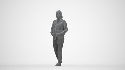 photogrammetry 3D woman casual walking, realistic human model archviz FBX, wireframe back view