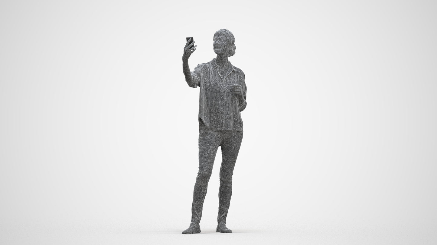 3D people model woman casual standing, scanned human for 3ds Max rendering, three-quarter front view render