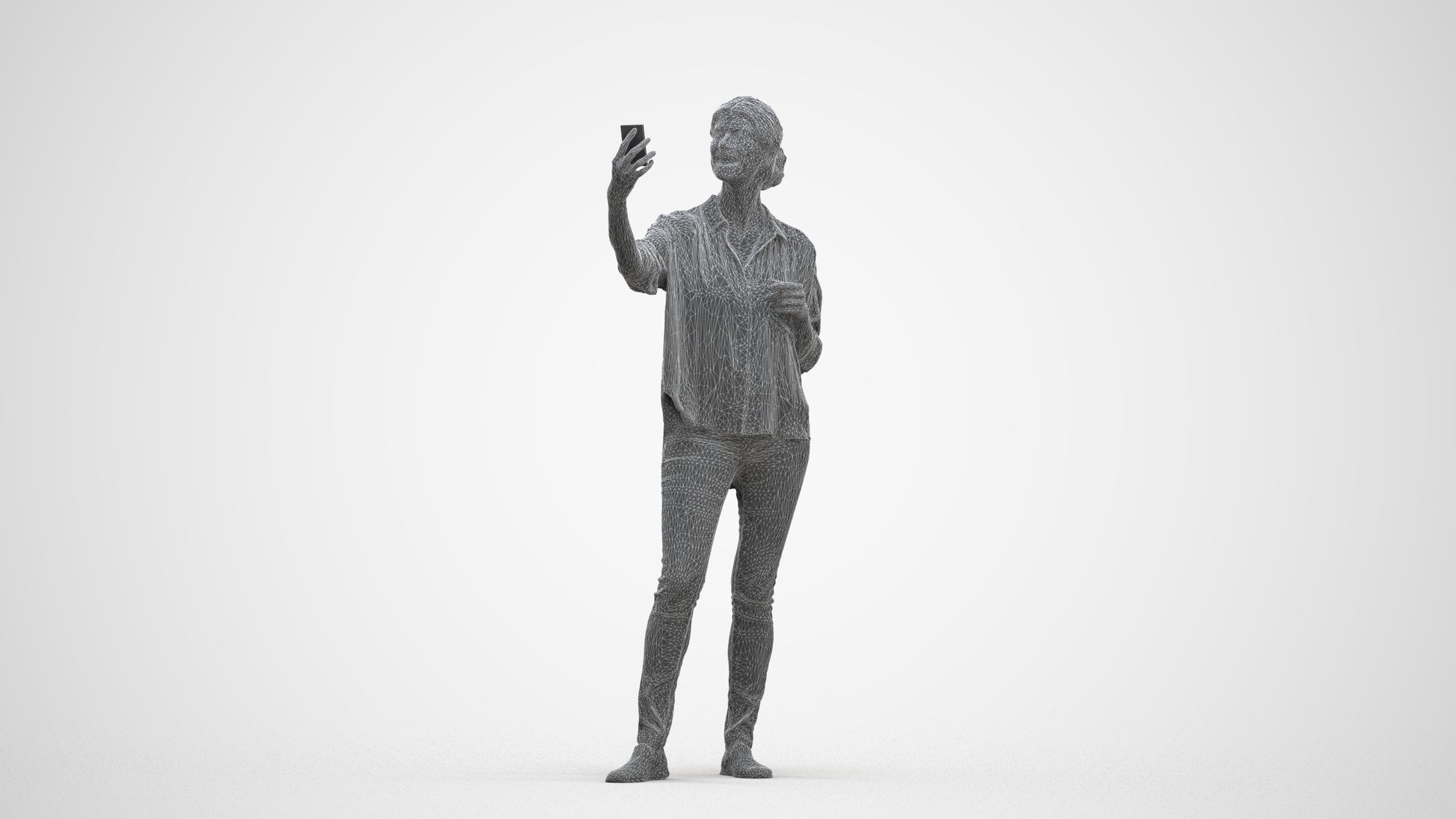 3D people model woman casual standing, scanned human for 3ds Max rendering, three-quarter front view render
