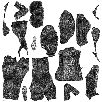 3D human model man casual walking, photogrammetry scanned person for archviz, wireframe top-down view