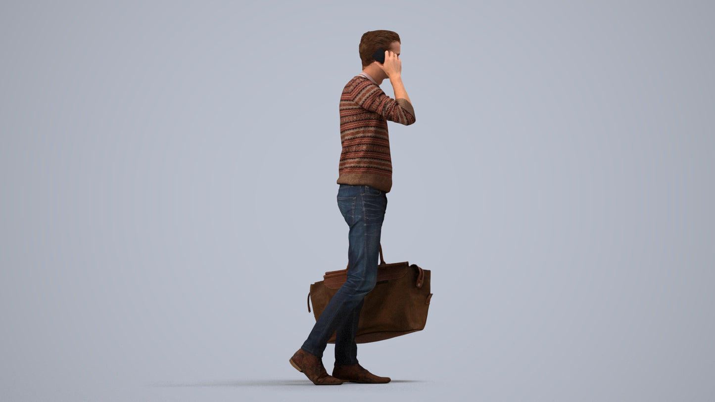 photogrammetry 3D man casual standing, realistic human model archviz FBX, side view render