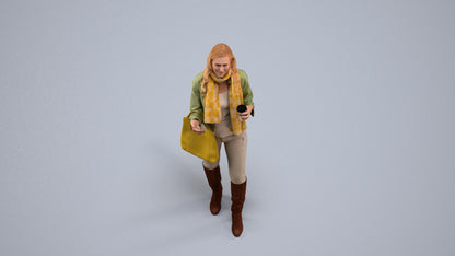 3D human model woman casual standing, photogrammetry scanned person for archviz, back view render