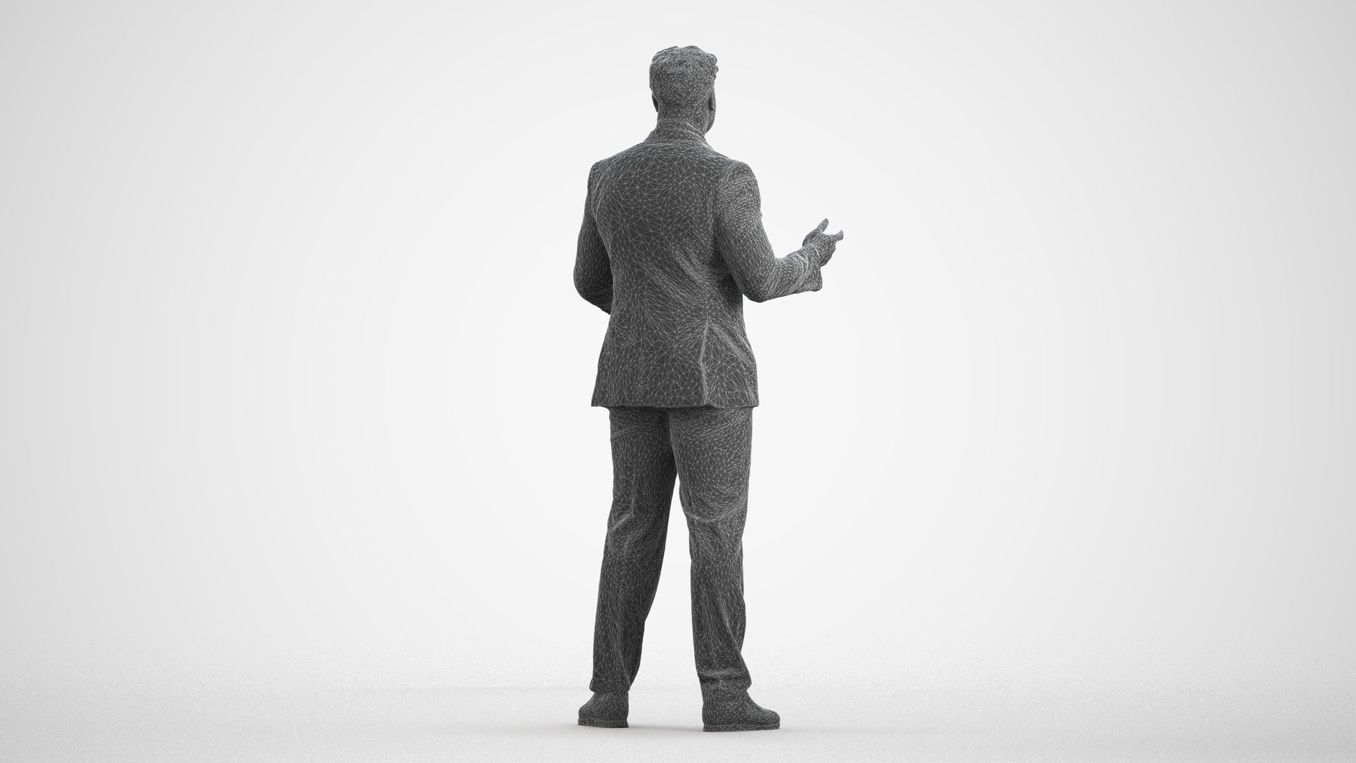 3D human model man business, photogrammetry scanned person for archviz, wireframe front view