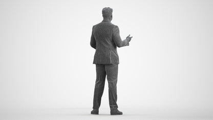 3D human model man business, photogrammetry scanned person for archviz, wireframe front view