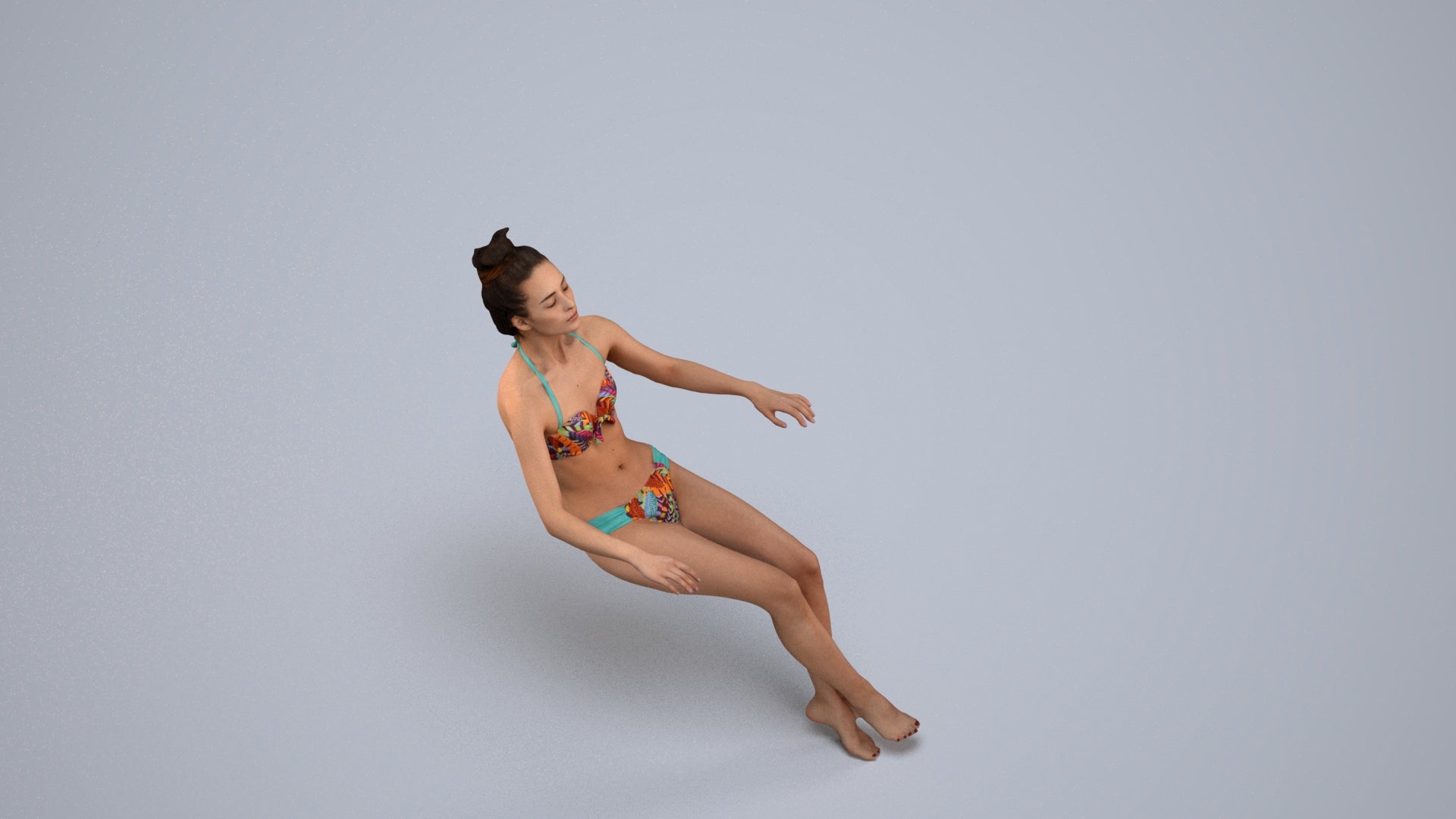 realistic 3D woman pool, scanned archviz people for Blender and 3ds Max, back view render