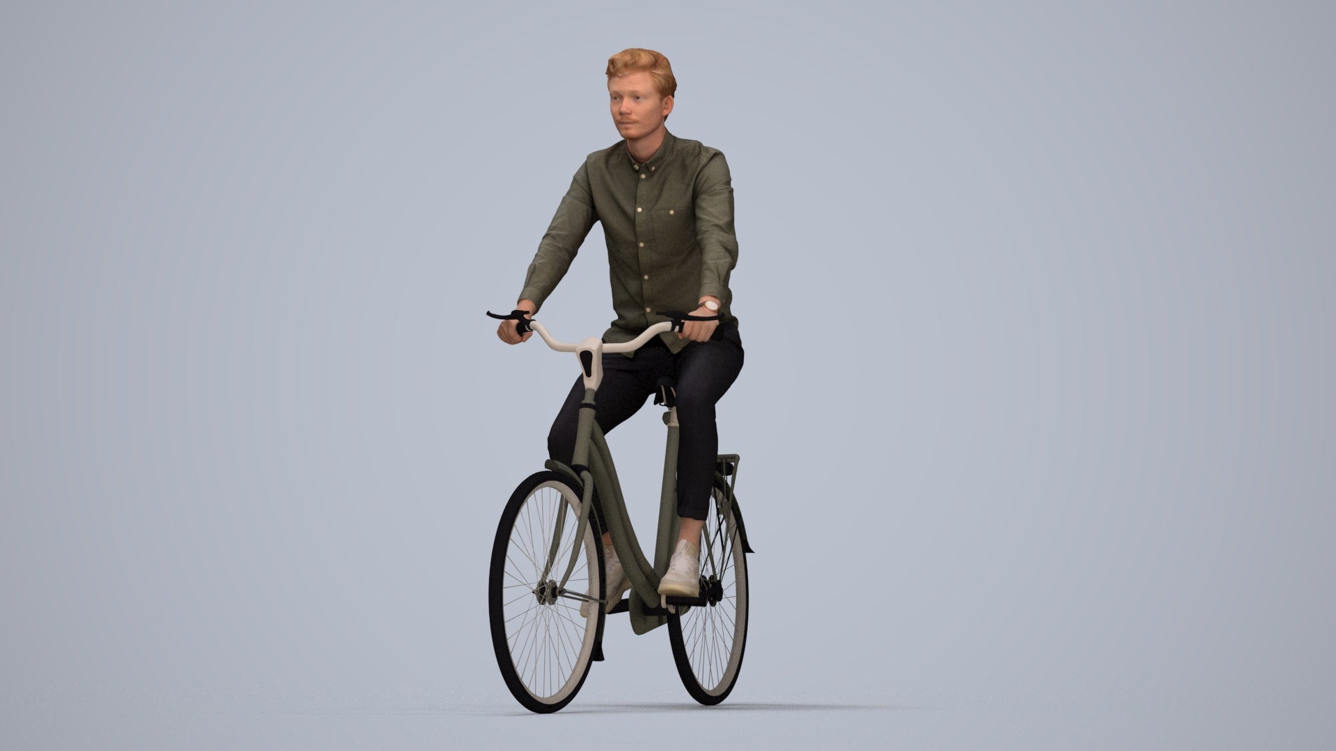 realistic 3D human man casual cycling, archviz people FBX OBJ for Blender, top-down view render