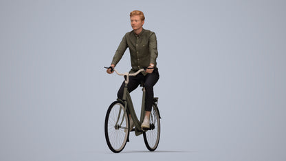 realistic 3D human man casual cycling, archviz people FBX OBJ for Blender, top-down view render