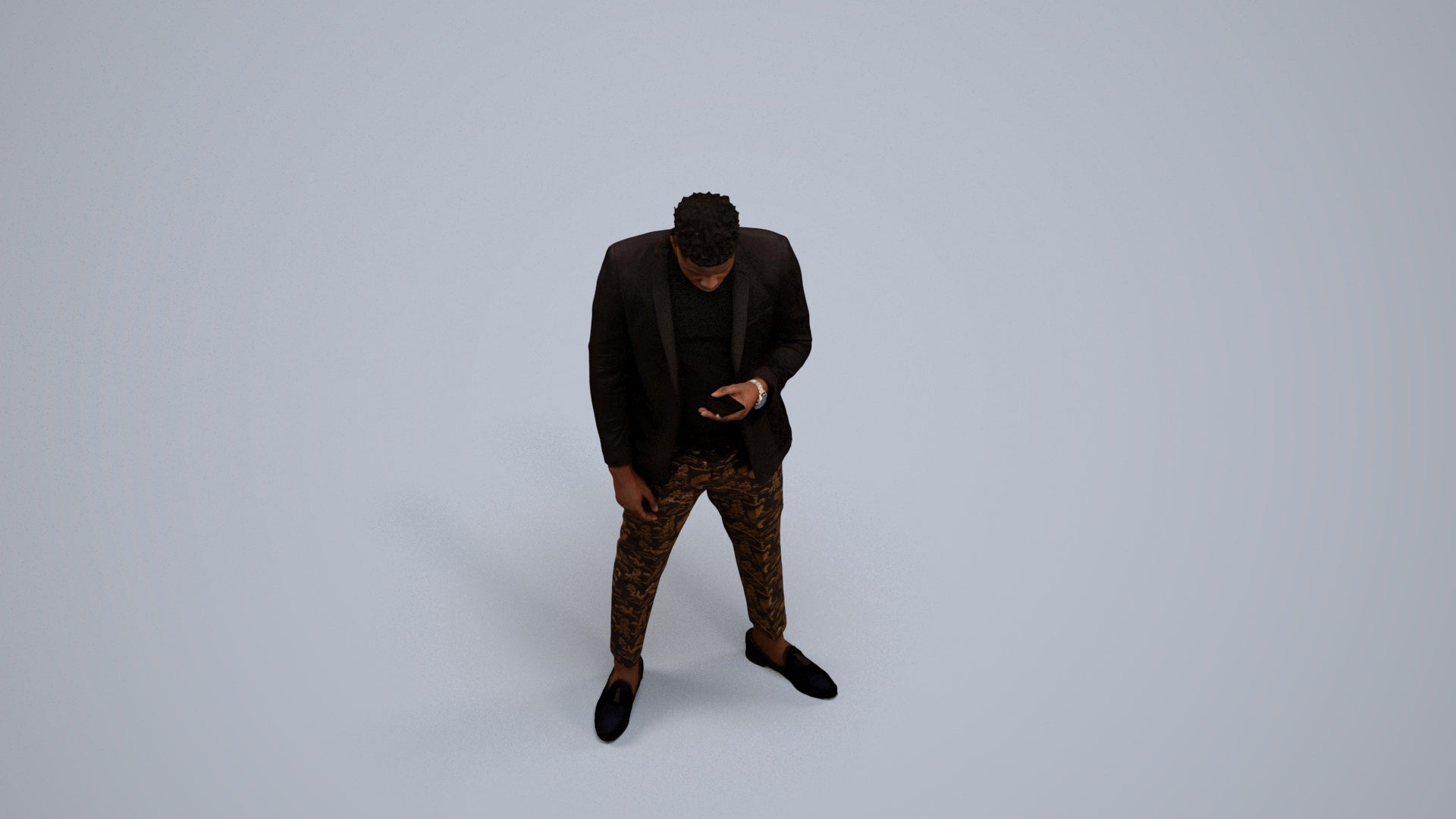 3D people model man casual standing, scanned human for 3ds Max rendering, back view render