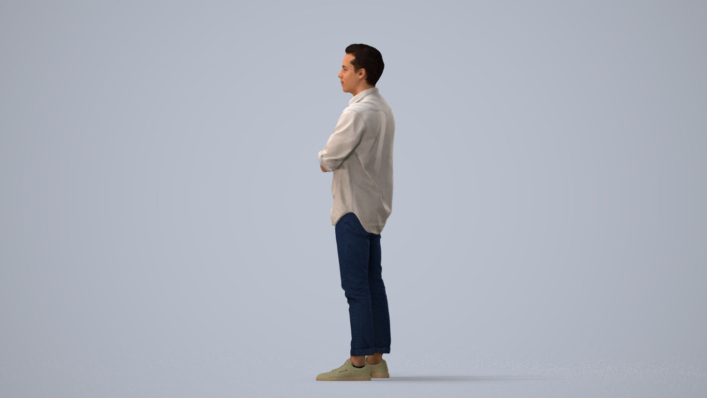 3D people model man casual standing, scanned human for 3ds Max rendering, three-quarter view render