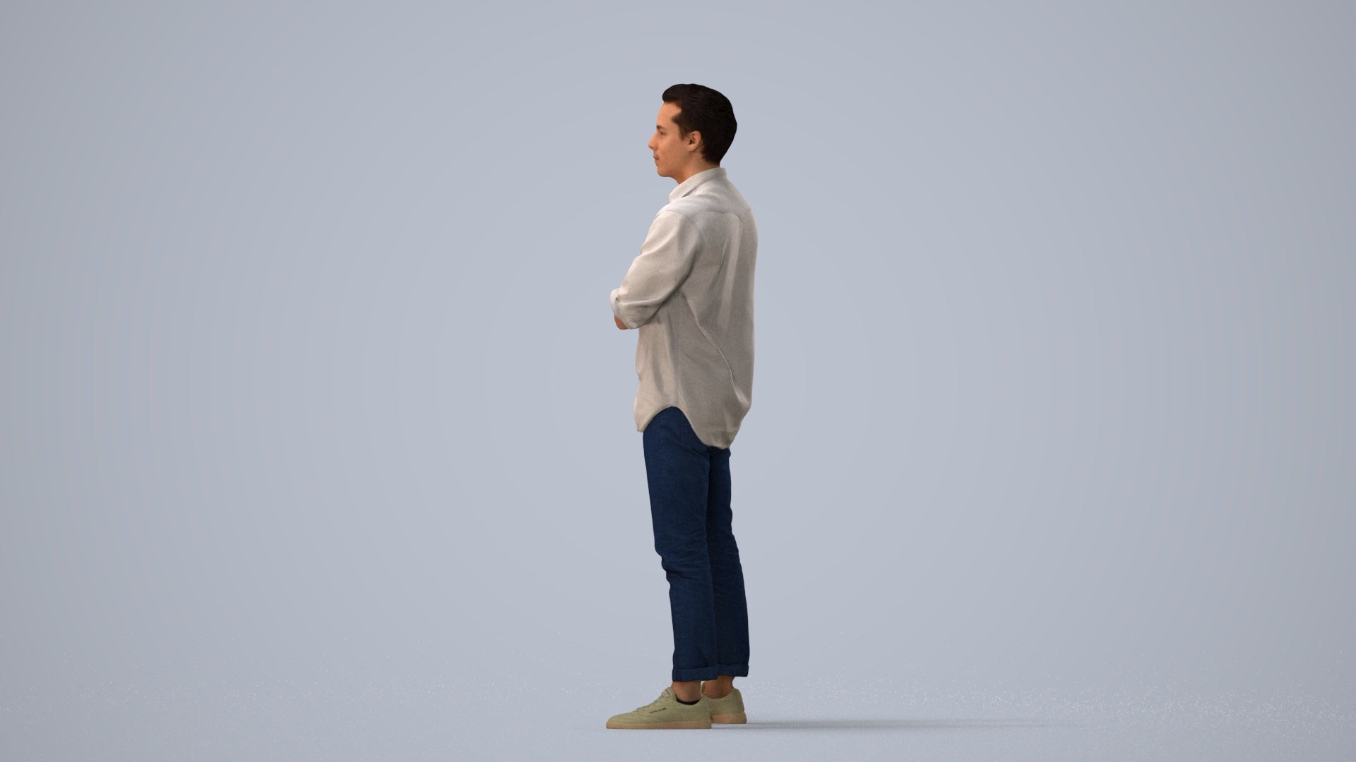 3D people model man casual standing, scanned human for 3ds Max rendering, three-quarter view render