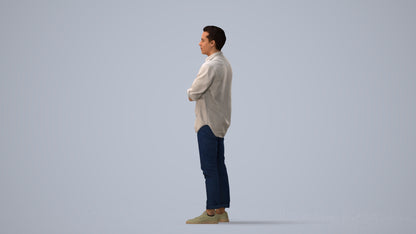 3D people model man casual standing, scanned human for 3ds Max rendering, three-quarter view render
