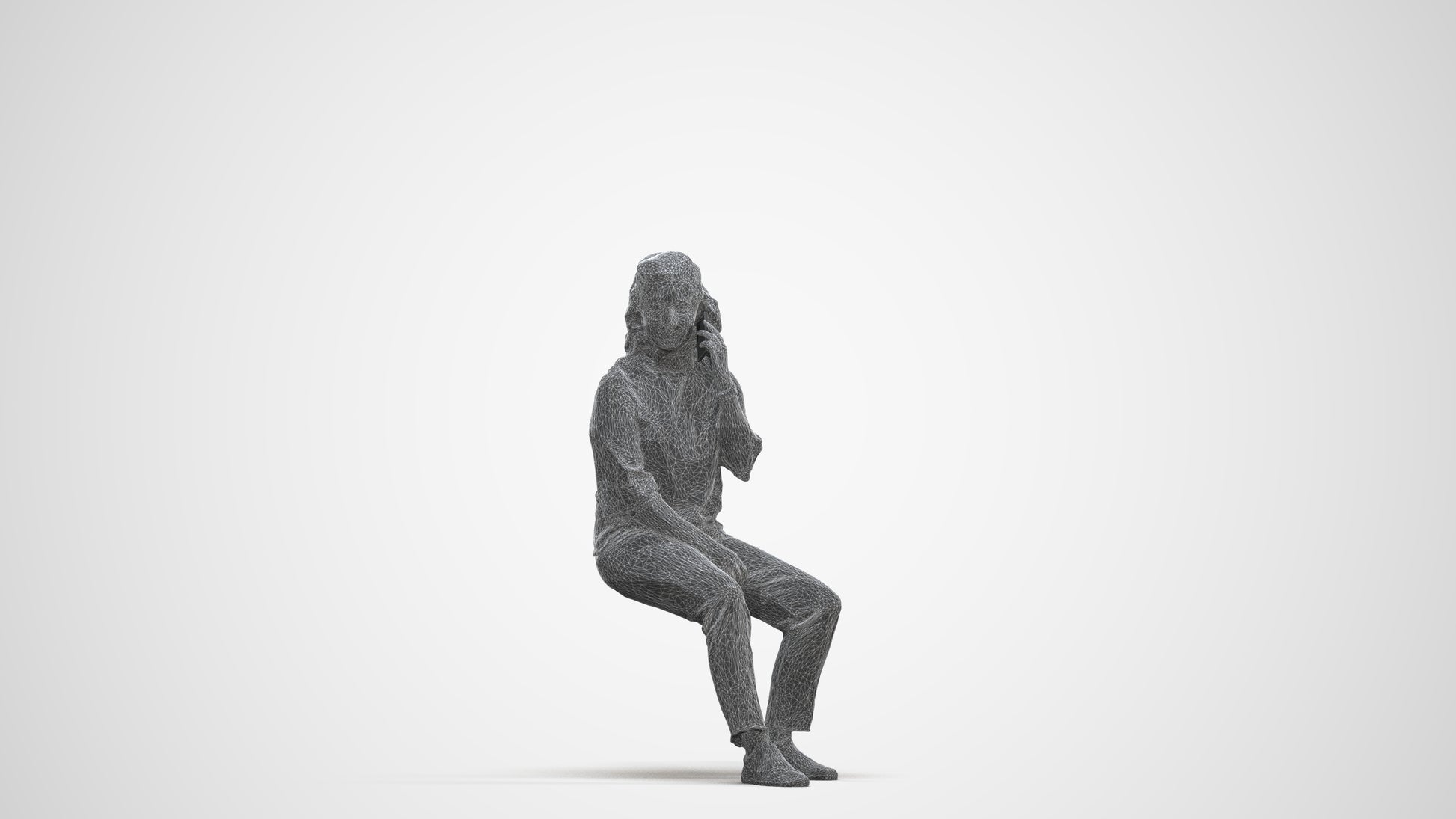 3D people model woman casual sitting, scanned human for 3ds Max rendering, three-quarter front view render