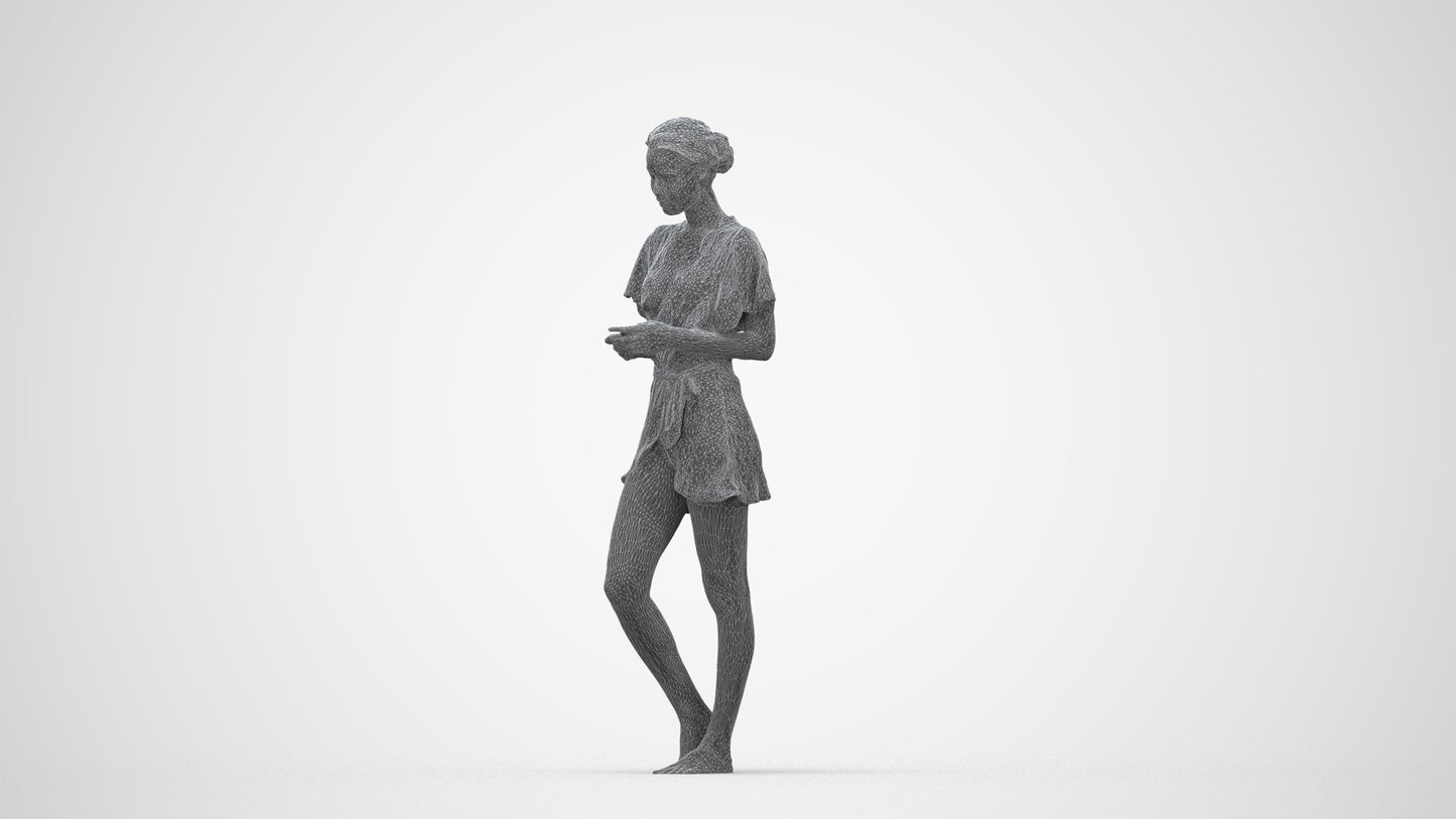 3D scanned woman bathroom, photorealistic archviz people for Enscape and SketchUp, wireframe back view