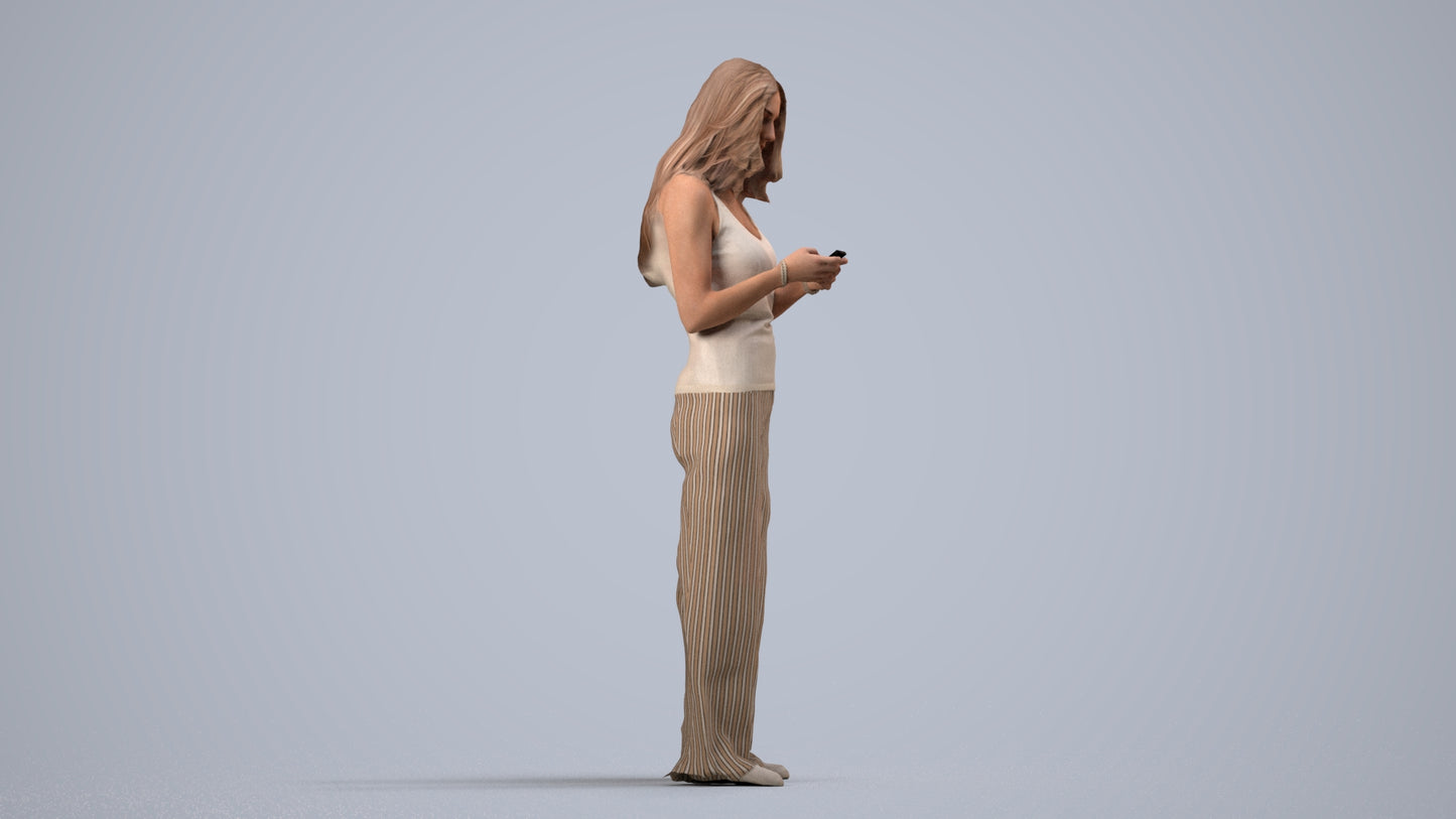 photogrammetry 3D woman casual standing, realistic human model archviz FBX, side view render