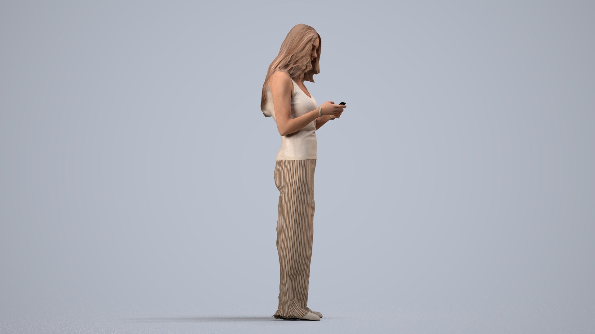photogrammetry 3D woman casual standing, realistic human model archviz FBX, side view render