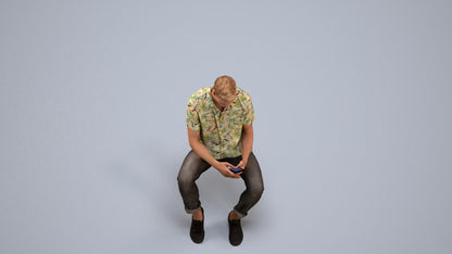 realistic 3D human man casual sitting, archviz people FBX OBJ for Blender, back view render