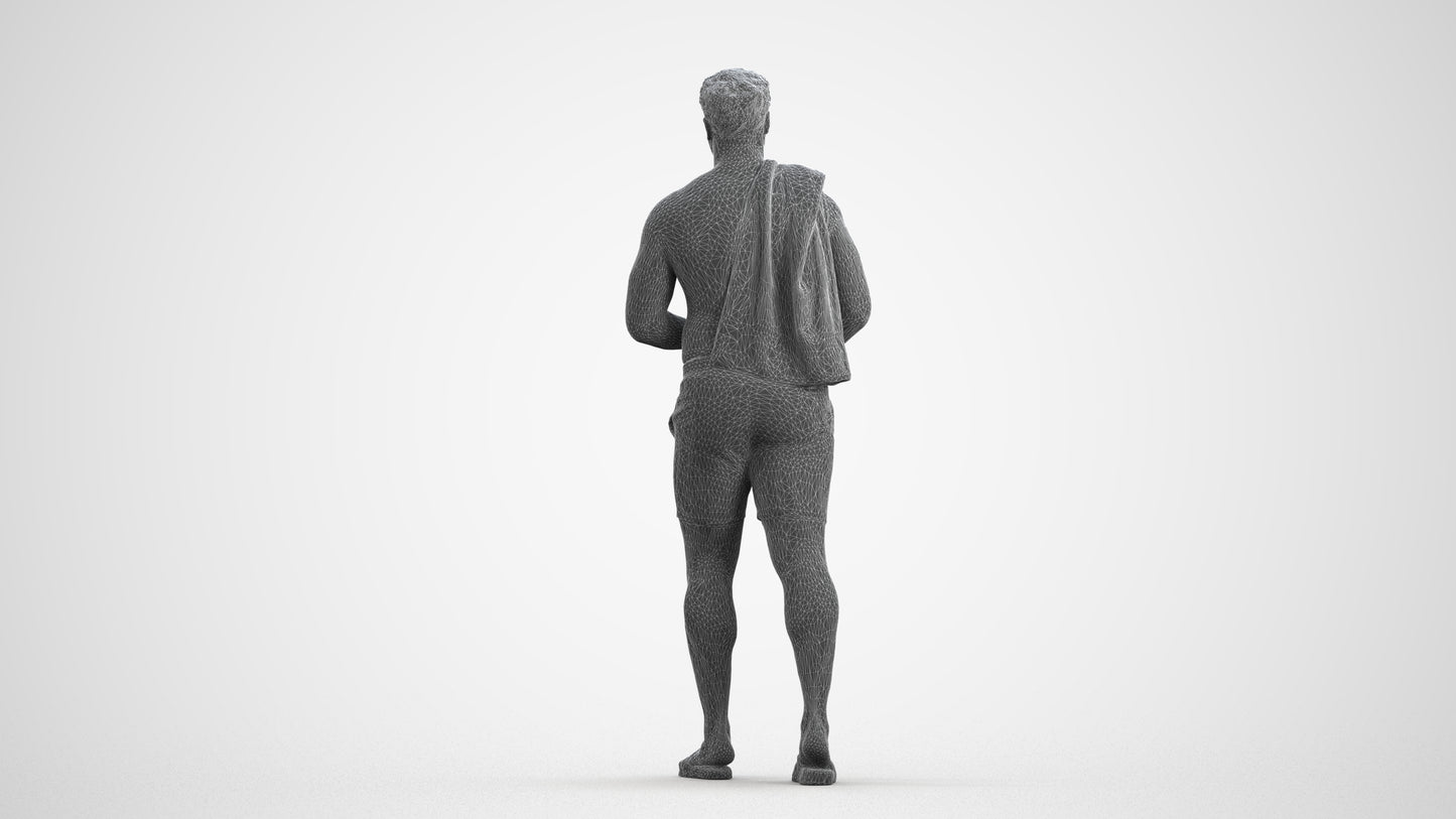 scanned 3D man pool, photogrammetry people for Enscape and V-Ray, wireframe front view